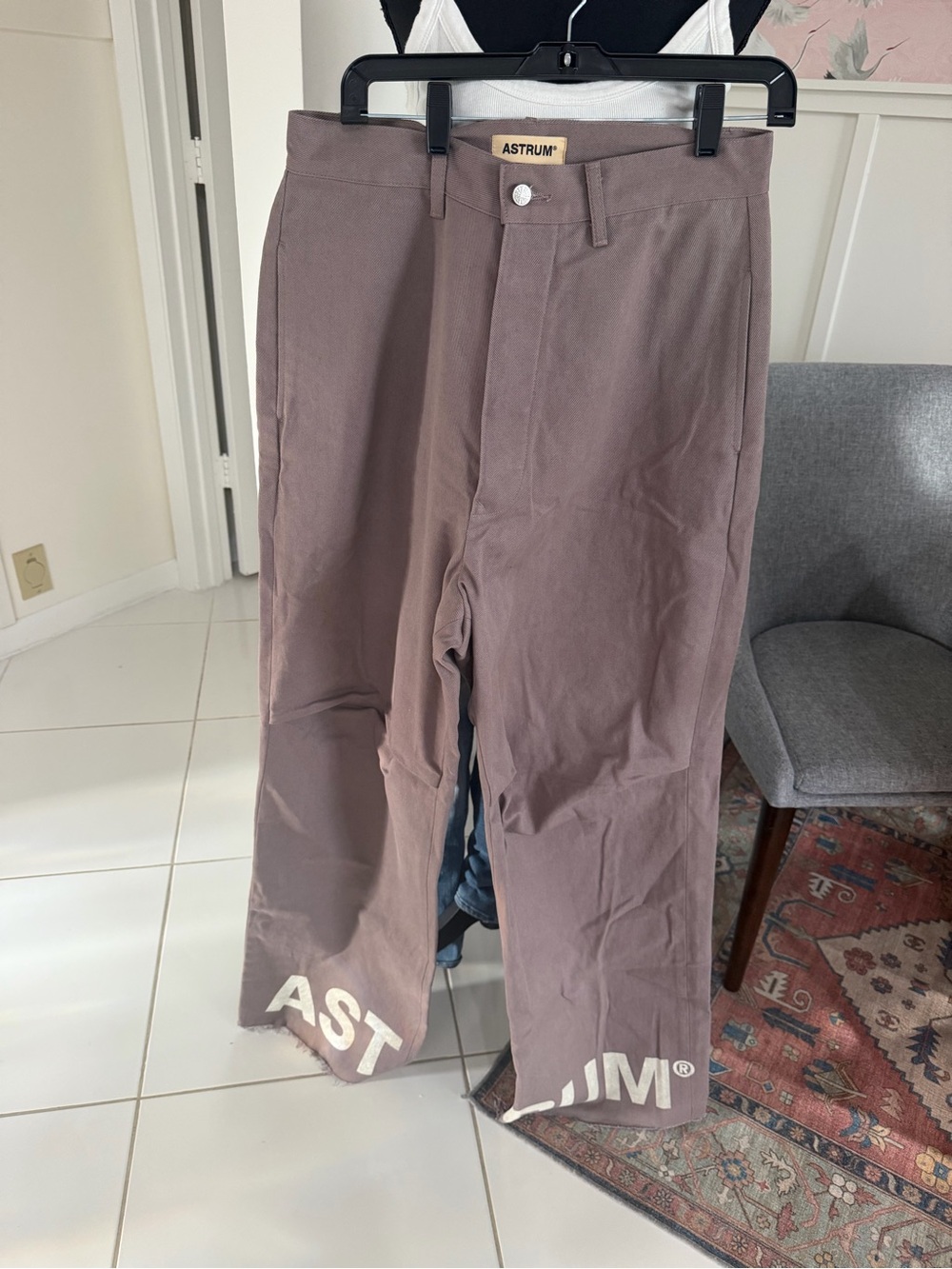 Astrum Logo Mens Denim Jeans taupe Color Button Fly size 30x34 Luxury Streetwear